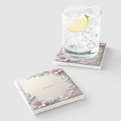 Dessous-de-verre En Pierre Pink Floral Frame Stone Coaster (Côté)