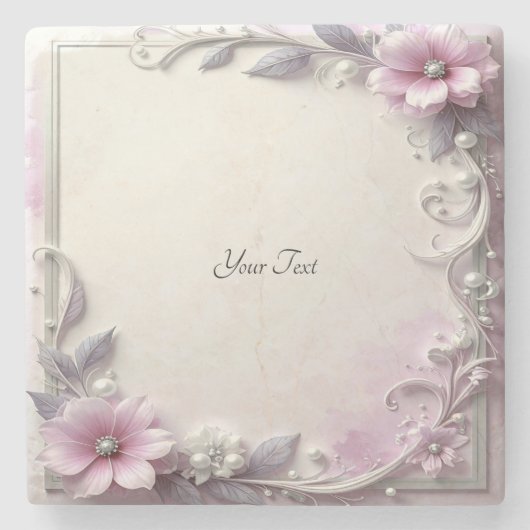 Dessous-de-verre En Pierre Pink Floral Frame Stone Coaster (Devant)