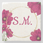 Dessous-de-verre En Pierre Pink Floral Gold Circle (Devant)