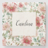 Dessous-de-verre En Pierre Pink Red Flowers   (Devant)