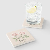 Dessous-de-verre En Pierre Pink Roses Floral Love (Côté)