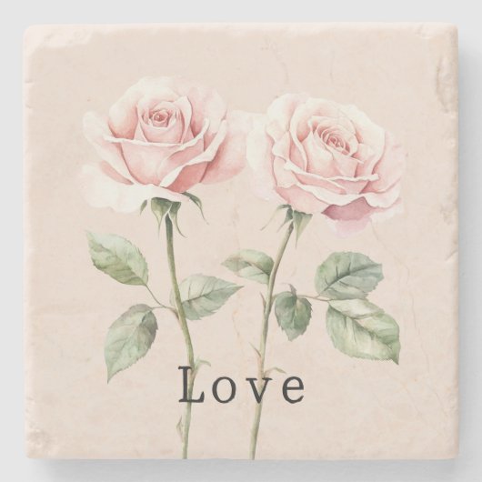Dessous-de-verre En Pierre Pink Roses Floral Love (Devant)