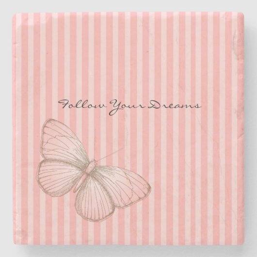 Dessous-de-verre En Pierre Pink Stripes with Butterfly (Devant)