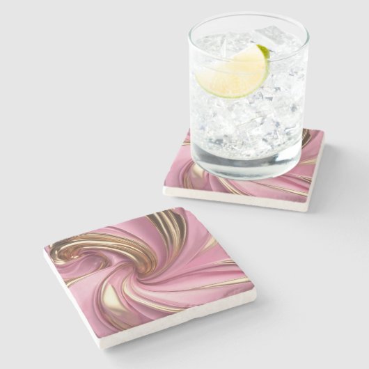 Dessous-de-verre En Pierre Pink Swirl Moderne (Côté)