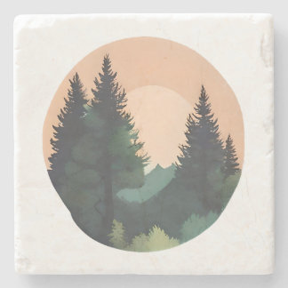 Dessous-de-verre En Pierre Pins du coucher de soleil - Paysage de montagne pa
