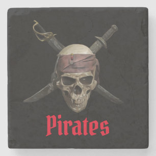 Dessous-de-verre En Pierre Pirate crâne et os croisés