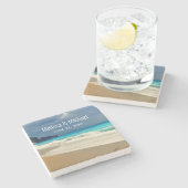 Dessous-de-verre En Pierre Pittoresque Turquoise Blue Sea Beach Mariage photo (Côté)