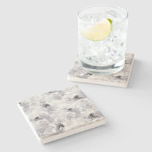 Dessous-de-verre En Pierre pivoines, gris et blanc, fleurs florales, blanches (Côté)