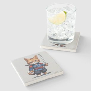 Dessous-de-verre En Pierre Pixel de chats Samurai