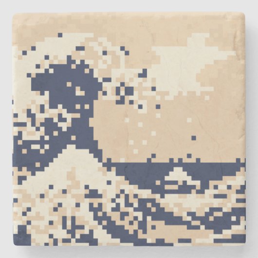 Dessous-de-verre En Pierre Pixel Tsunami 8 bits Pixel Art (Devant)