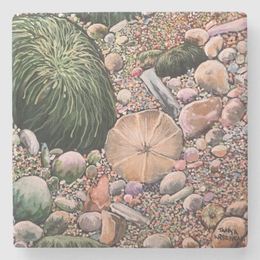 Dessous-de-verre En Pierre PLAGE À Décor Moderne (Devant)