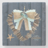 Dessous-de-verre En Pierre Plage côtière Thème Bois Dérivé Jour des Valentine (Devant)