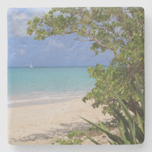 Dessous-de-verre En Pierre Plage et voilier en Antigua Dessous de verre Carré