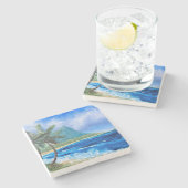 Dessous-de-verre En Pierre Plage Hawaii Sunny Peinture Paradis Tropical Palm (Côté)