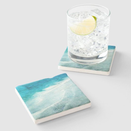 Dessous-de-verre En Pierre Plage Retro - Océan bleu Turquoise côtier Aquarell (Côté)
