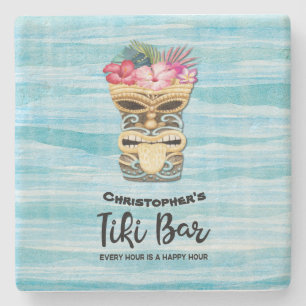 Dessous-de-verre En Pierre Plage Rétro Tiki Bar Monogramme