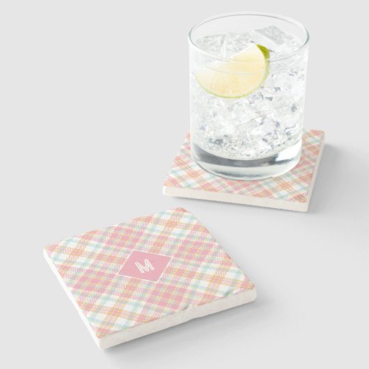 Dessous-de-verre En Pierre Plaid Monogramme personnalisé / Motif Tartan (Côté)