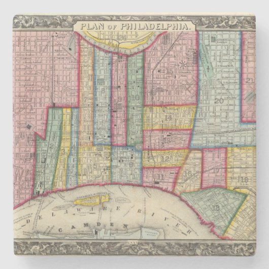 Dessous-de-verre En Pierre Plan de Philadelphie (Devant)