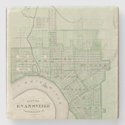 Dessous-de-verre En Pierre Plan d'Evansville, Vanderburgh Co (Devant)