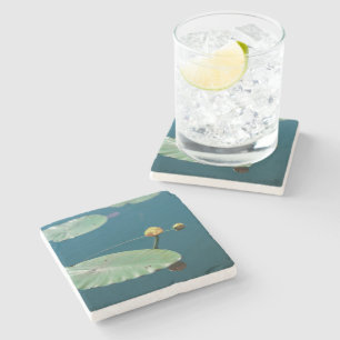 Dessous-de-verre En Pierre Plantes stylisés Fleurs Lys d'Eau Jaune