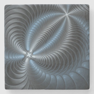 Dessous-de-verre En Pierre Plastique bleu gris 3D Fractal Art moderne Abstrai