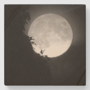 Dessous-de-verre En Pierre Pleine lune et arbre