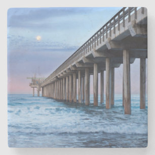 Dessous-de-verre En Pierre Pleine lune sur la jetée, Californie