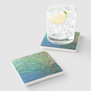 Dessous-de-verre En Pierre Plumes de paon I Design de nature abstrait coloré