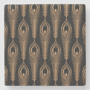 Dessous-de-verre En Pierre Plumes de paon, motif oriental de luxe.