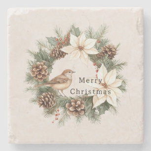 Dessous-de-verre En Pierre Poinsettia Noël Chaud et Cosy Cônes de Pin Oiseau