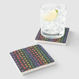 Dessous-de-verre En Pierre Points Rainbow Candy sur noir