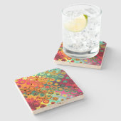 Dessous-de-verre En Pierre Points Rainbow Red Liquid Motif Abstrait (Côté)