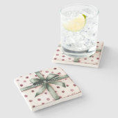 Dessous-de-verre En Pierre Points roses de Noël Ruban vert & Bow (Côté)