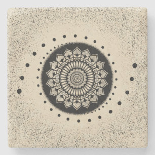 Dessous-de-verre En Pierre Points spiraux et fleurs Henné noir Mandala