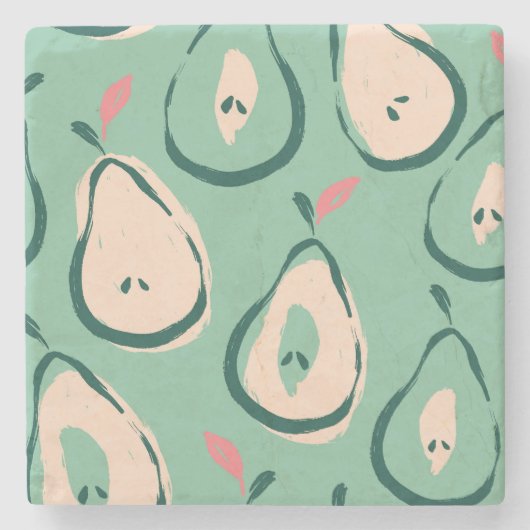 Dessous-de-verre En Pierre Poires d'été : motif de fruits frais. (Devant)