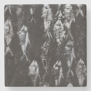 Dessous-de-verre En Pierre Poisson blanc fossile sur Arrière - plan noir