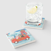 Dessous-de-verre En Pierre Poodé Chien Livraison de Noël Camion Neige (Côté)
