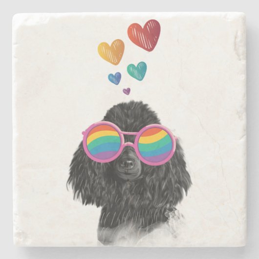 Dessous-de-verre En Pierre Poodle Dog with Hearts Saint-Valentin (Devant)