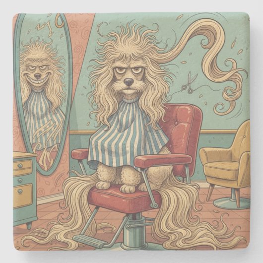 Dessous-de-verre En Pierre Poodle en colère (Devant)