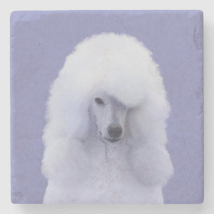 Dessous-de-verre En Pierre Poodle Standard Blanc Peinture - Art de Chien Orig