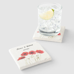 Dessous-de-verre En Pierre Poppies Pavot Rouge floral Aquarelle Mariages