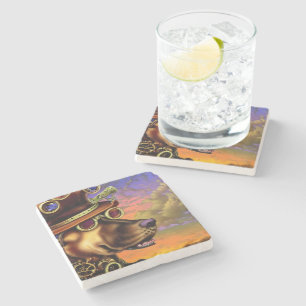 Dessous-de-verre En Pierre Portrait de chien d'Art numérique Steampunk