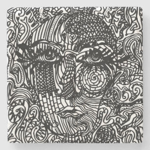 Dessous-de-verre En Pierre Portrait de ligne Trippy noir et blanc