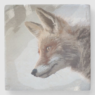 Dessous-de-verre En Pierre Portrait de renard faune Naturel Coaster en pierre