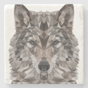 Dessous-de-verre En Pierre Portrait géométrique du loup gris