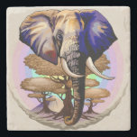 Dessous-de-verre En Pierre Portrait surréaliste de l'éléphant africain<br><div class="desc">Eléphant surréaliste d'Afrique,  vie sauvage Animal symbolique,  avec Acacia Trees,  et la montagne du Kilimandjaro sur l'Arrière - plan,  Pastel Colours Arrière - plan. Illustration vectorielle originale Copyright BluedarkArt TheChameleonArt.</div>