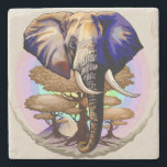 Dessous-de-verre En Pierre Portrait surréaliste de l'éléphant africain<br><div class="desc">Eléphant surréaliste d'Afrique,  vie sauvage Animal symbolique,  avec Acacia Trees,  et la montagne du Kilimandjaro sur l'Arrière - plan,  Pastel Colours Arrière - plan. Illustration vectorielle originale Copyright BluedarkArt TheChameleonArt.</div>