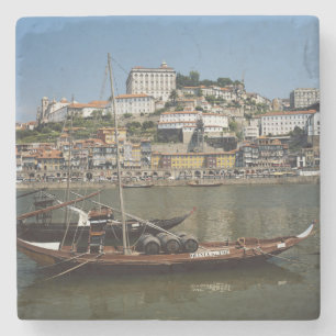 Dessous-de-verre En Pierre Portugal, Porto, Bateau avec tonneaux de vin