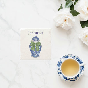 Dessous-de-verre En Pierre Pot à gingembre bleu et blanc de style chinoiserie