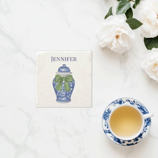 Dessous-de-verre En Pierre Pot à gingembre bleu et blanc de style chinoiserie